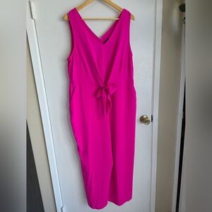 MSK Hot Pink V-Neck Sleeveless Jumpsuit with Waist Tie